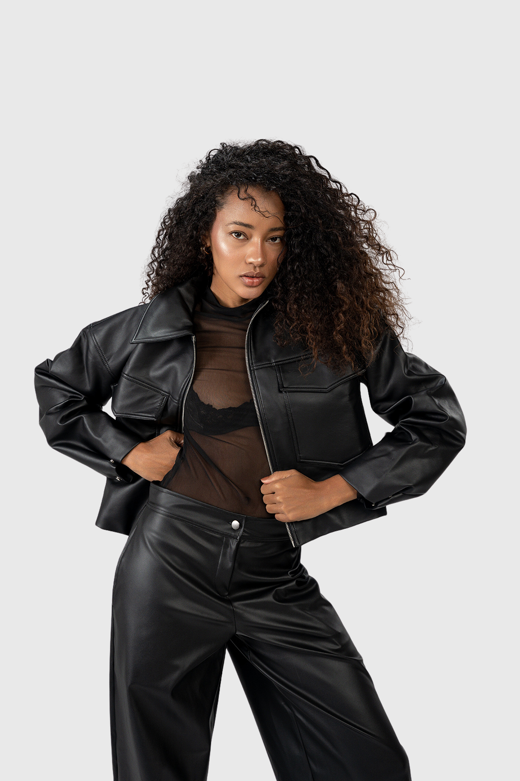 Cropped Jacket Imitation Leather