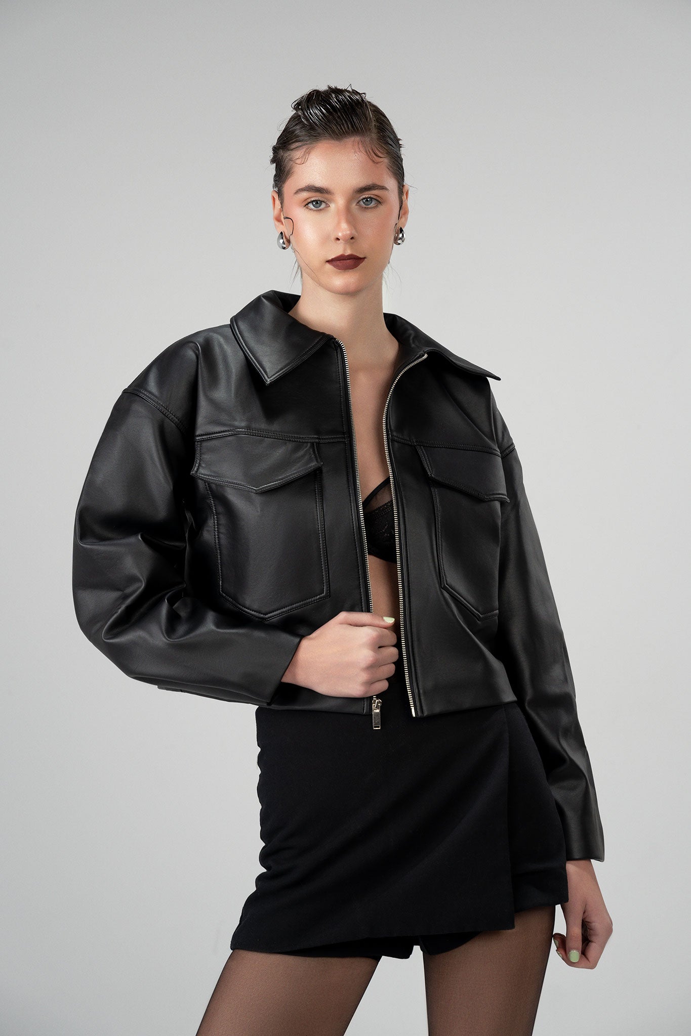 Cropped Jacket Imitation Leather