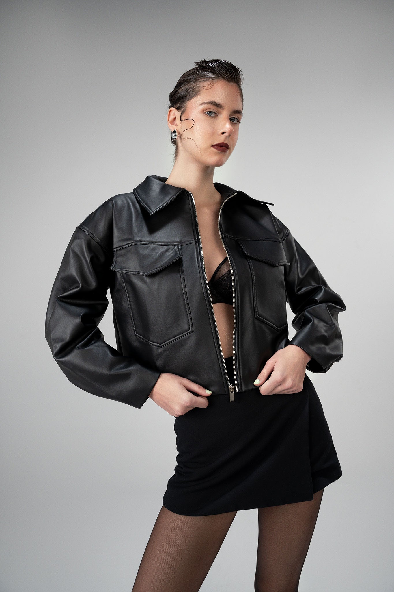 Cropped Jacket Imitation Leather