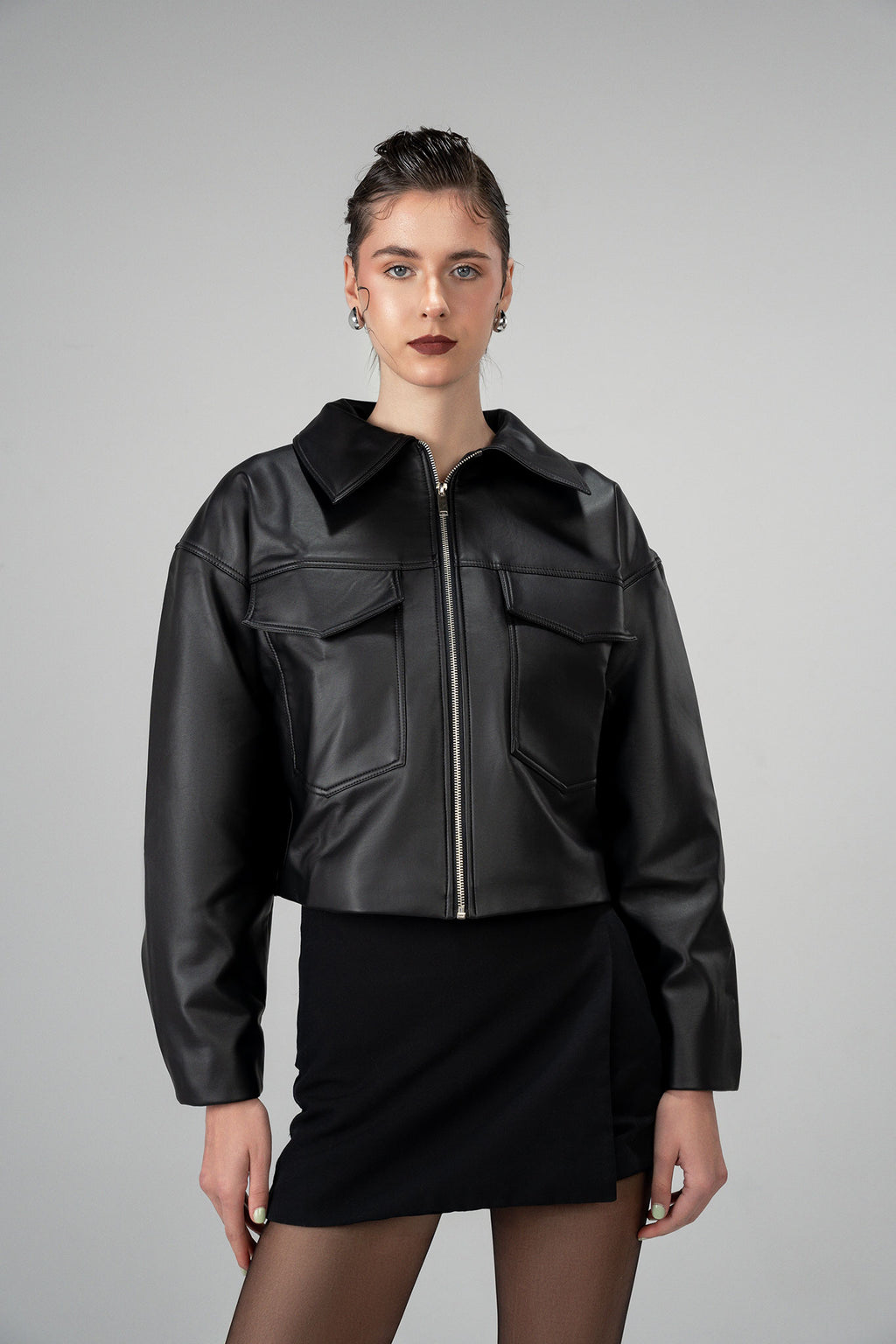 Cropped Jacket Imitation Leather