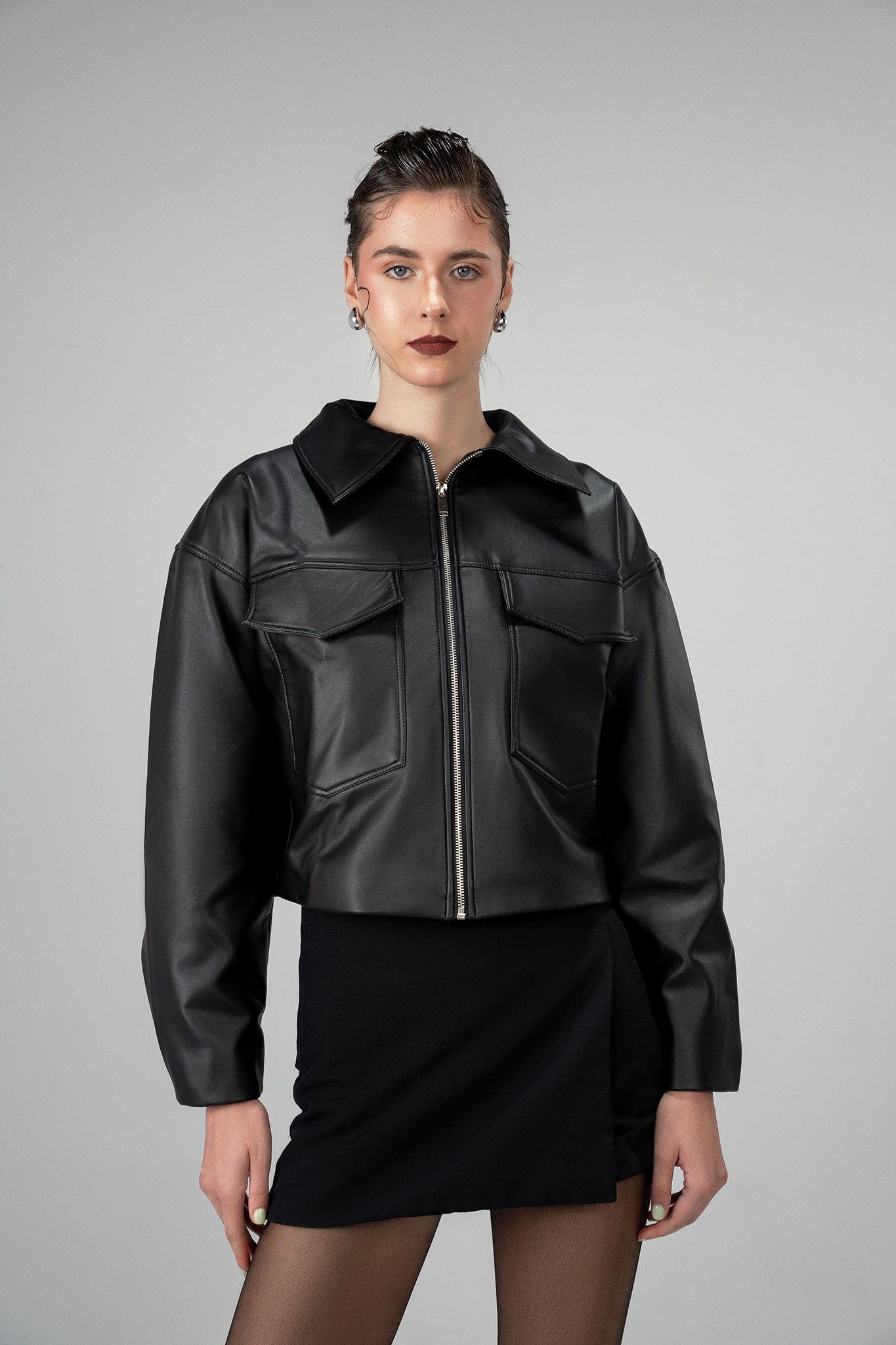 Cropped Jacket Imitation Leather