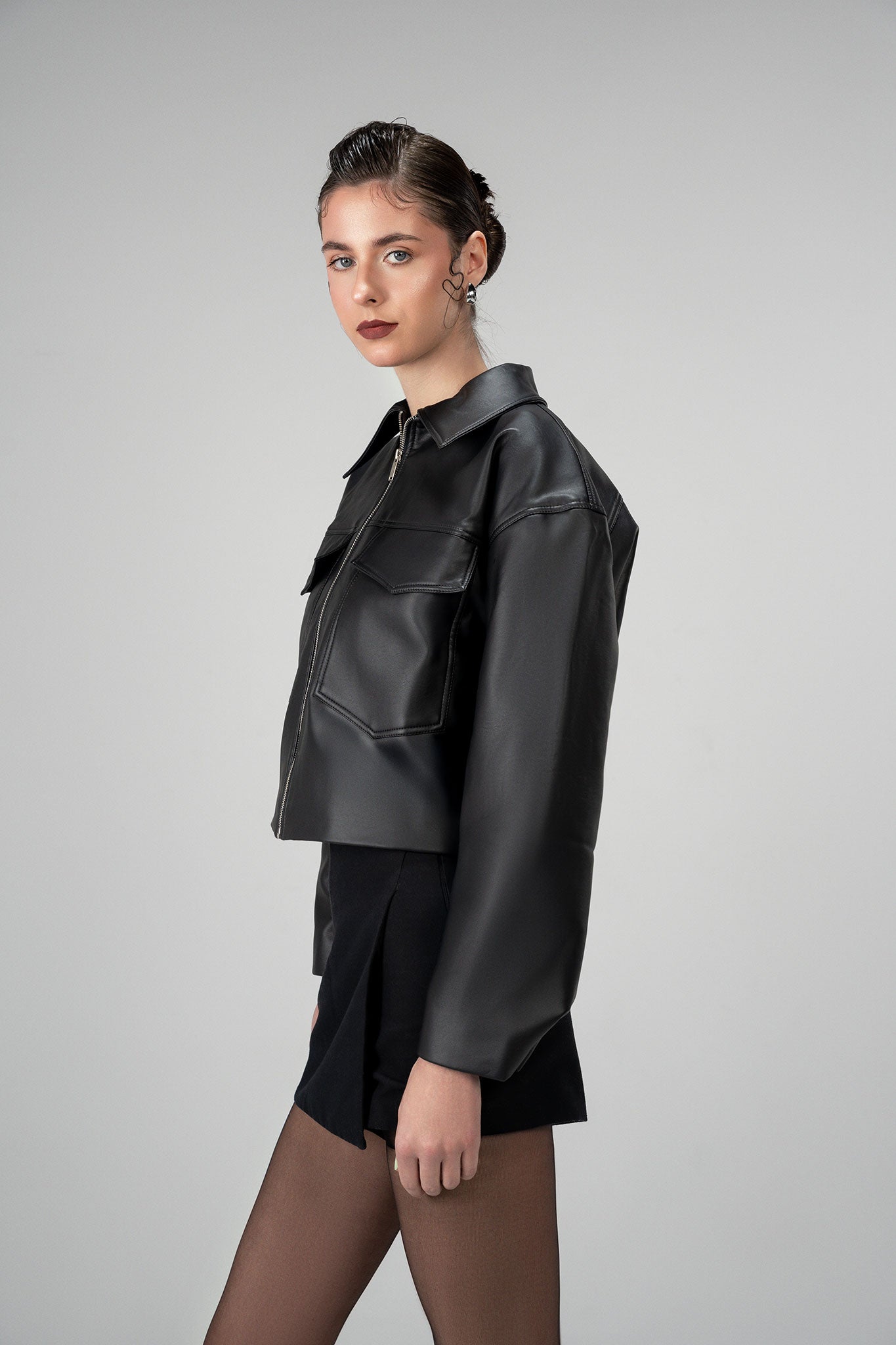 Cropped Jacket Imitation Leather