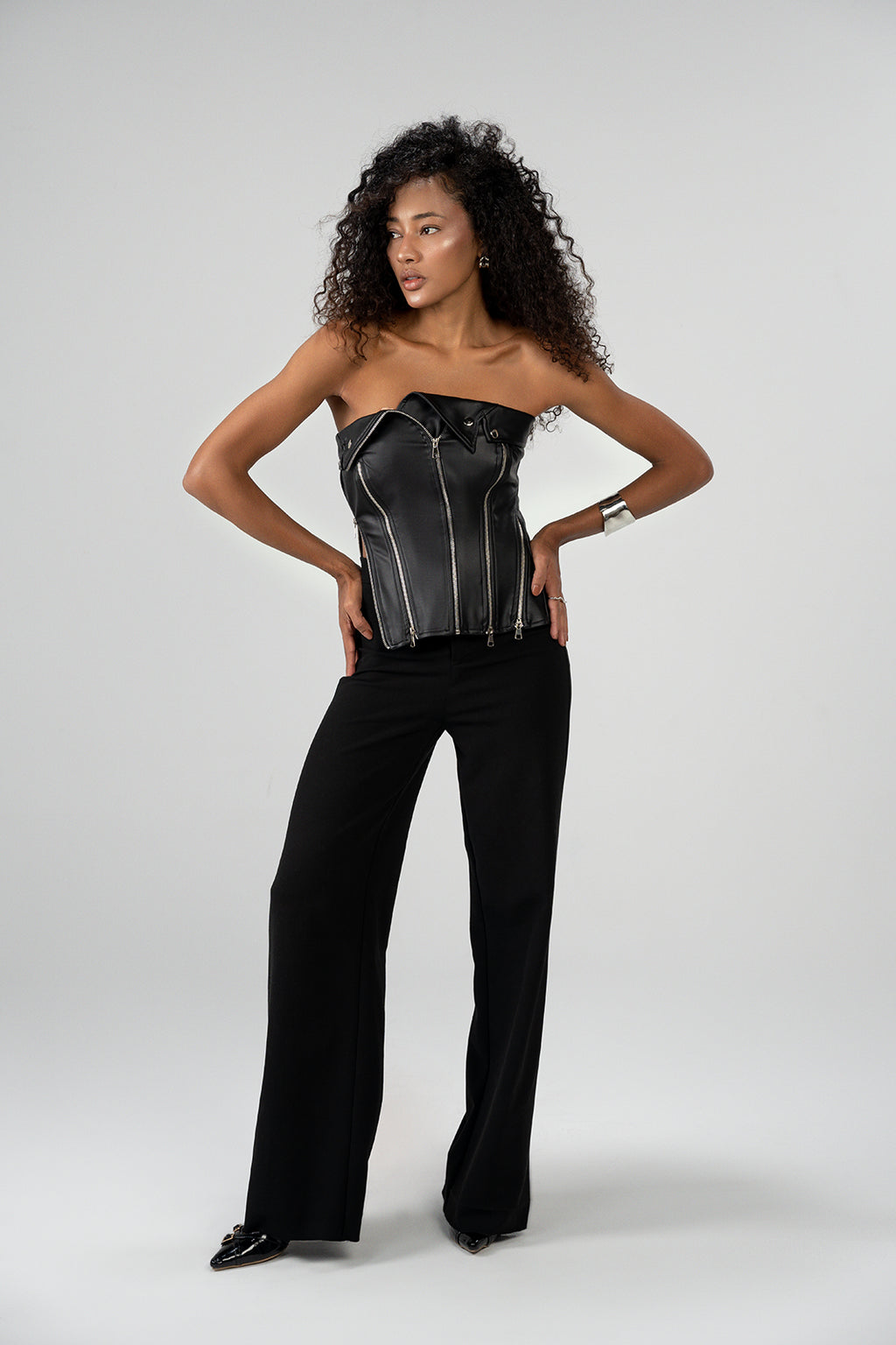Biker Zipped Imitation Leather Corset Top