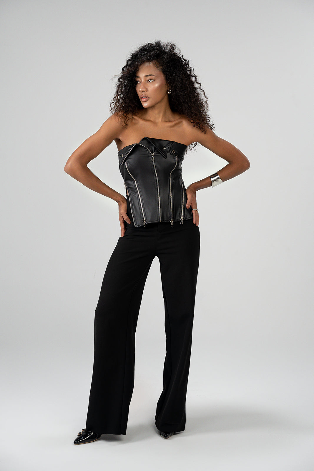 Biker Zipped Imitation Leather Corset Top