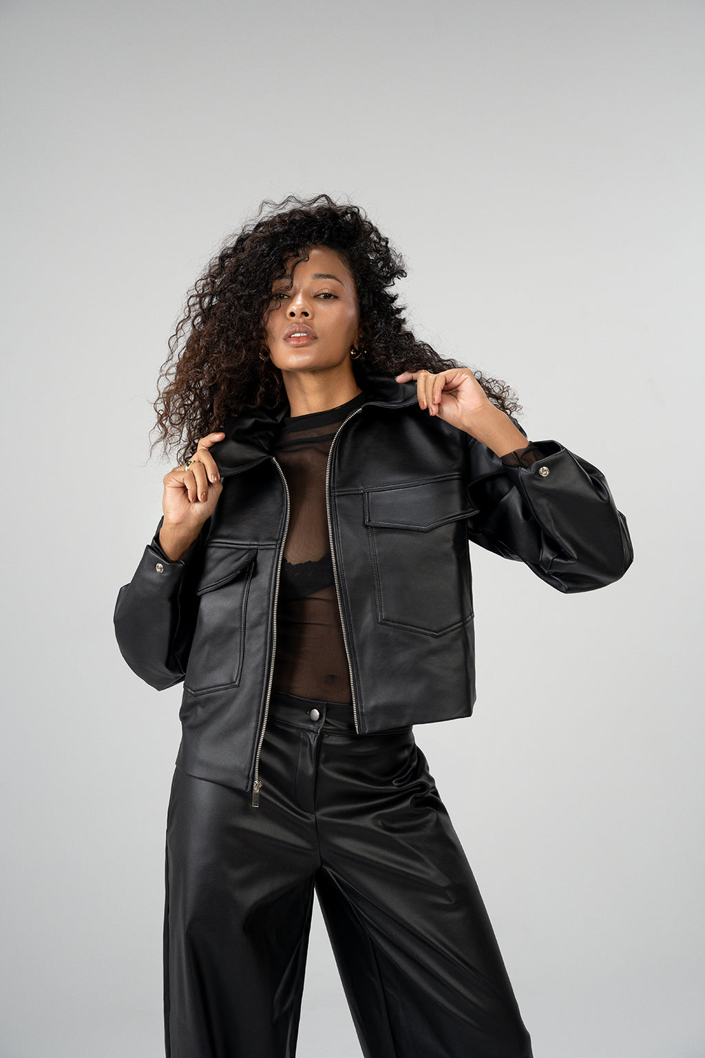 Cropped Jacket Imitation Leather