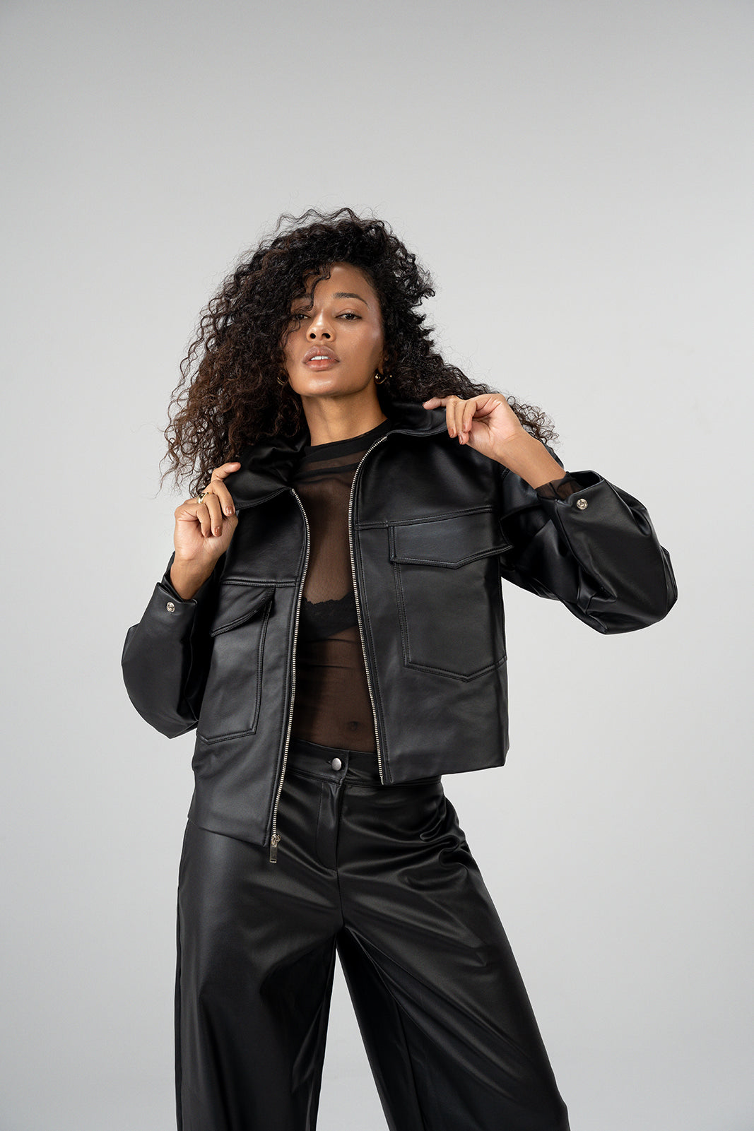 Cropped Jacket Imitation Leather