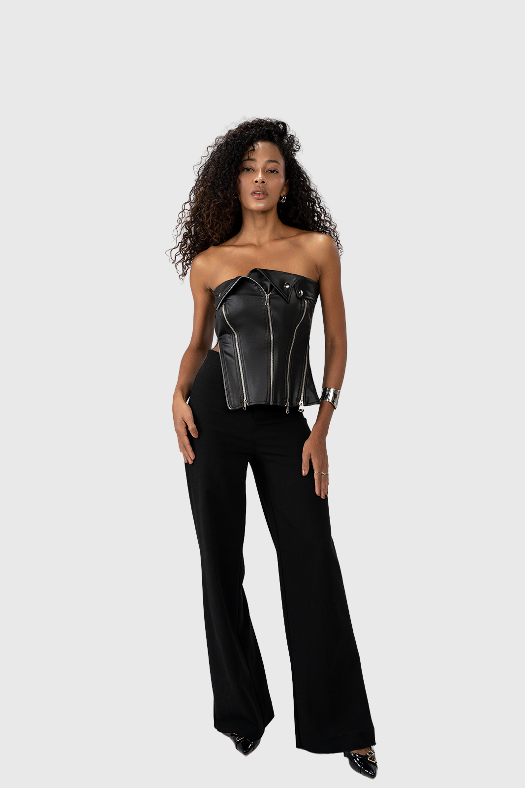 Biker Zipped Imitation Leather Corset Top