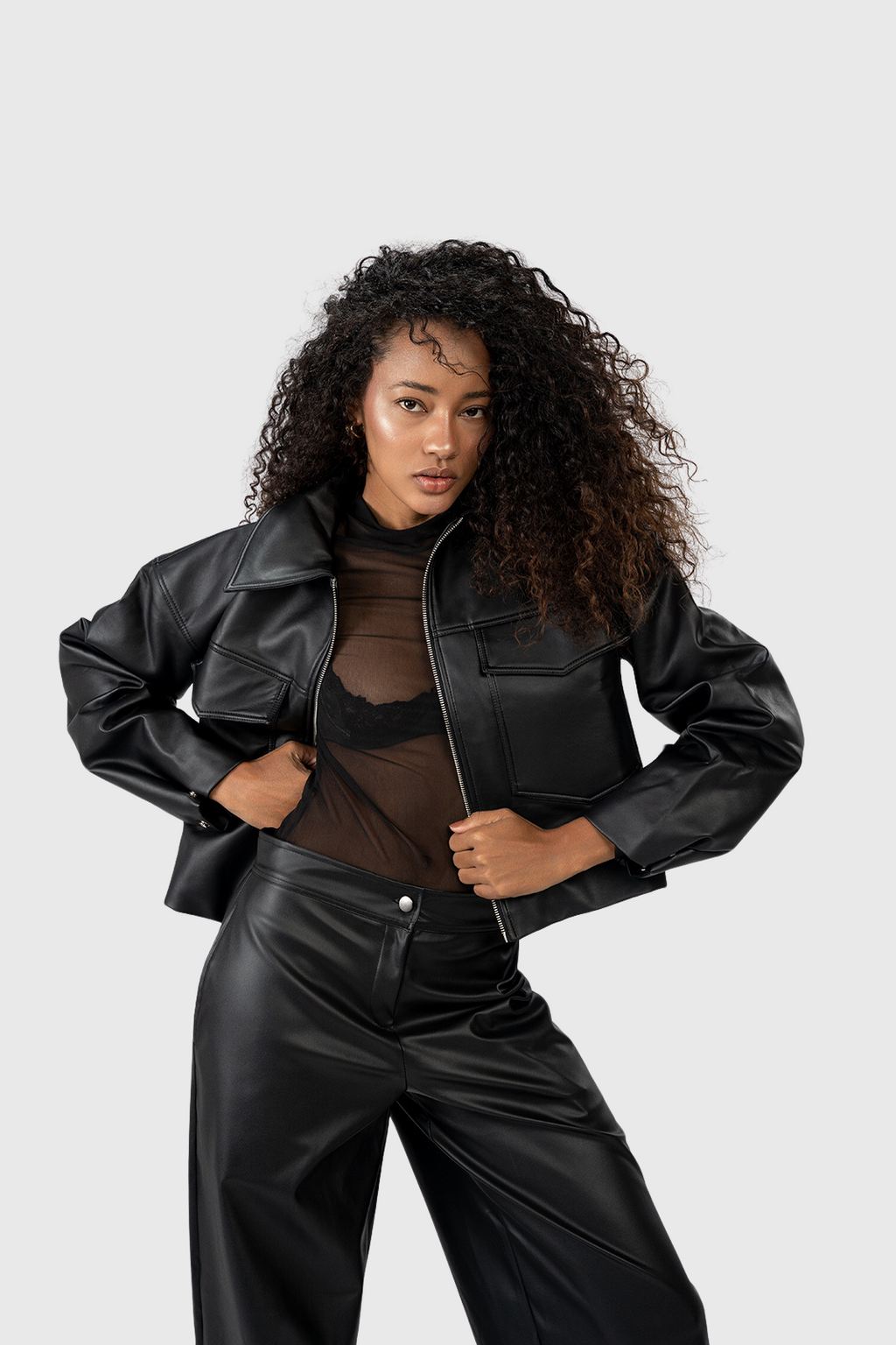 Cropped Jacket Imitation Leather