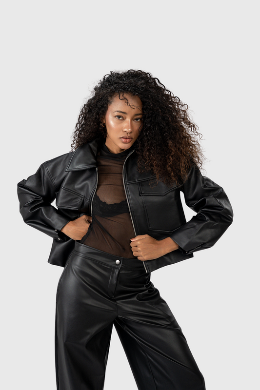 Cropped Jacket Imitation Leather