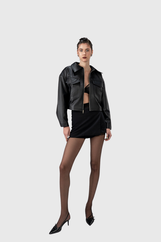 Cropped Jacket Imitation Leather